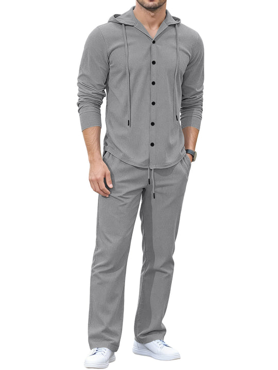 Herren Lässiges Knopf‑Hoodie Lounge‑Set aus Jersey mit Kordelzug und Komfort‑Jogger Shop Nory