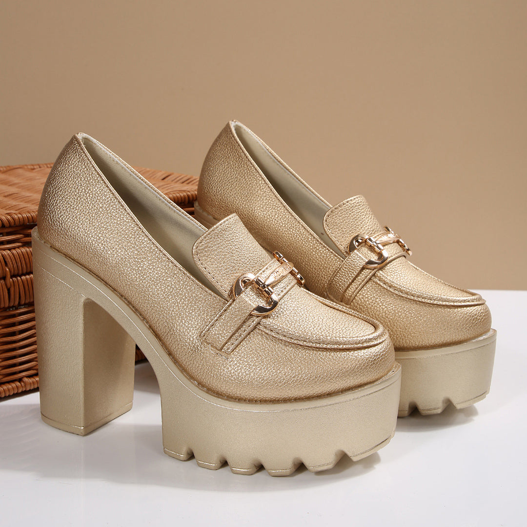 Damen Chunky-Plateau-Loafer mit hohem Blockabsatz und Zier-Bit Shop Nory