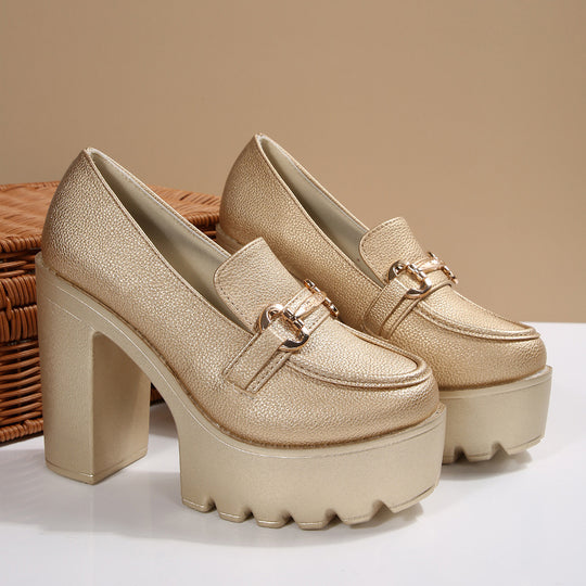 Damen Chunky-Plateau-Loafer mit hohem Blockabsatz und Zier-Bit Shop Nory