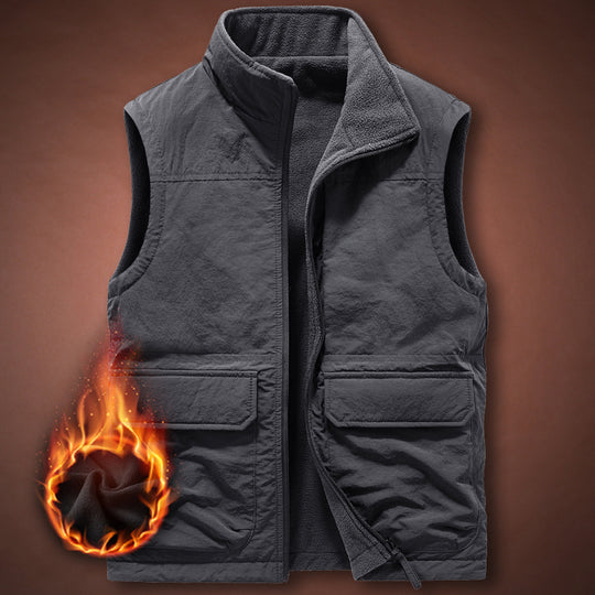 Herren Thermische Fleeceweste mit winddichter Nylonaußenschicht, hohem Stehkragen und Multifunktionstaschen Shop Nory