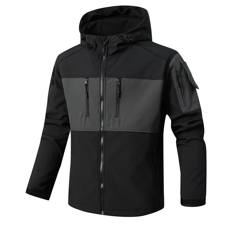 Herren Softshell-Tactical Jacke mit Fleece-Innenfutter, Kapuze und Multifunktionstaschen Shop Nory