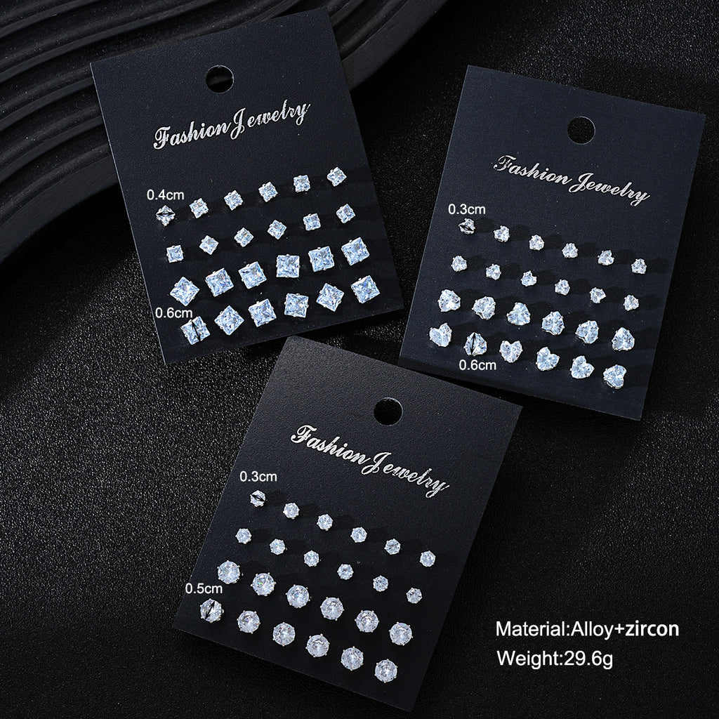 Damen Ohrstecker Set mit funkelnden Zirkonia und variierenden Größen Shop Nory