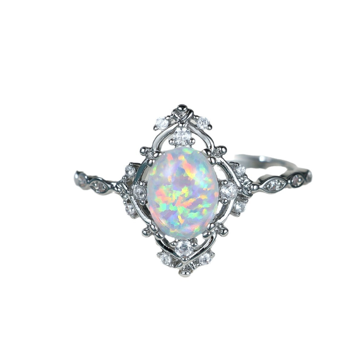 Damen Ring mit opalisierendem Opal und funkelnden Zirkonia-Details Shop Nory