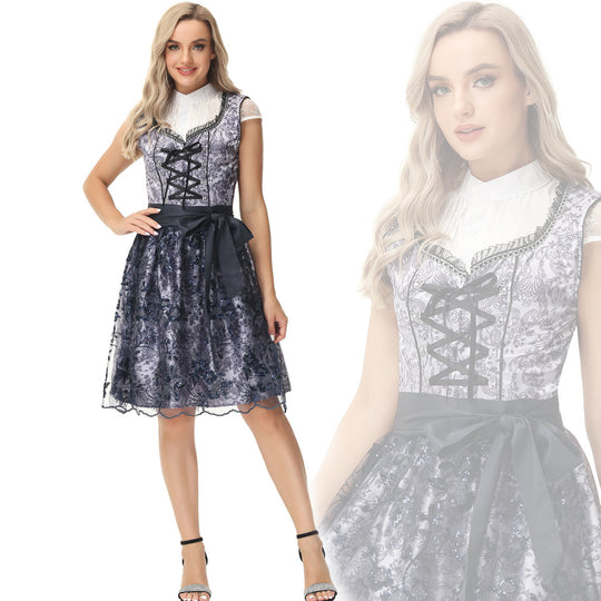 Damen nan elegantes Dirndlkleid mit geschnürter Miederfront und Spitzenüberrock Shop Nory