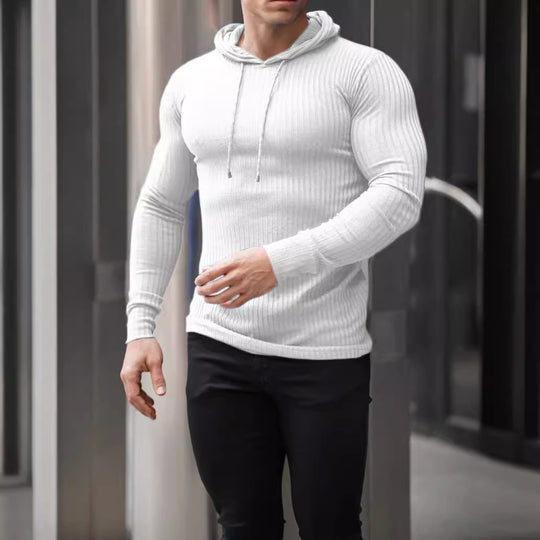 Herren eng anliegendes Rippstrick-Kapuzenlongsleeve mit Slim-Fit und Elastikanteil Shop Nory