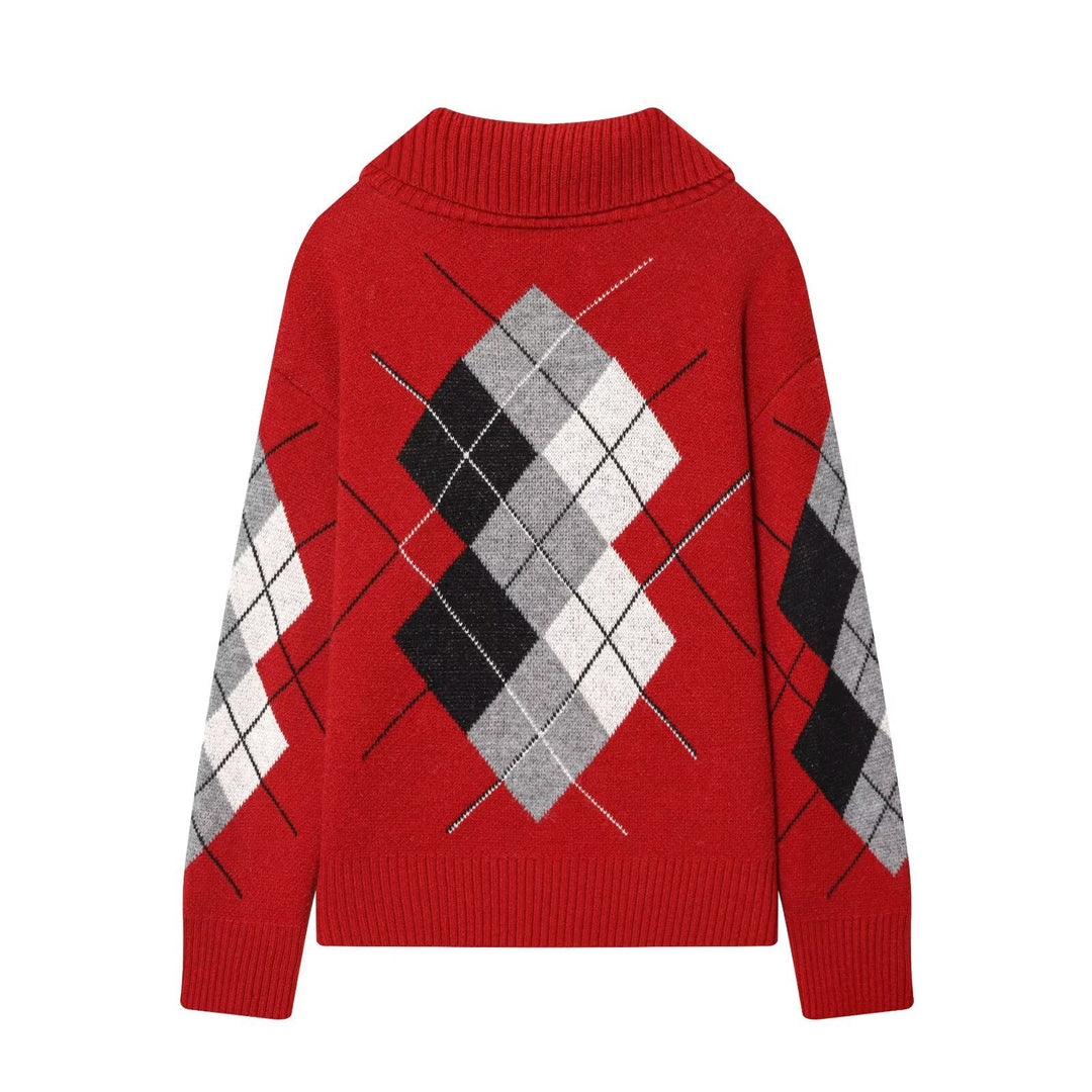 Damen Oversized Strickpullover mit Rautenmuster und Rollkragen Shop Nory