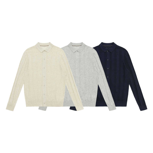 Unisex Feinstrukturierte Strick-Hemdjacke mit Polokragen und senkrechter Rippenstruktur Shop Nory