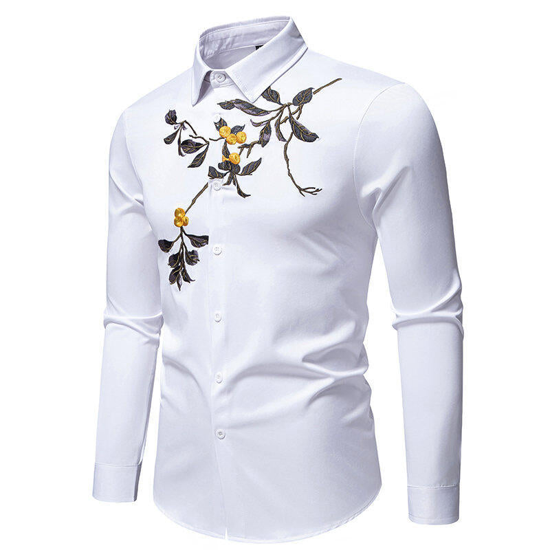 Herren Elegant besticktes Langarmhemd