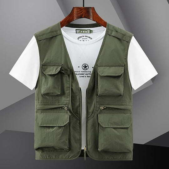 Herren Leichte Angler- und Fotografie-Utilityweste mit multifunktionalen Taschen und atmungsaktivem Baumwollmix Shop Nory