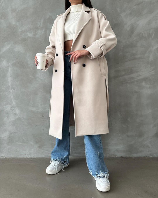 Damen Oversize Wollmix-Mantel mit doppelreihiger Knopfleiste und Taillengürtel Shop Nory