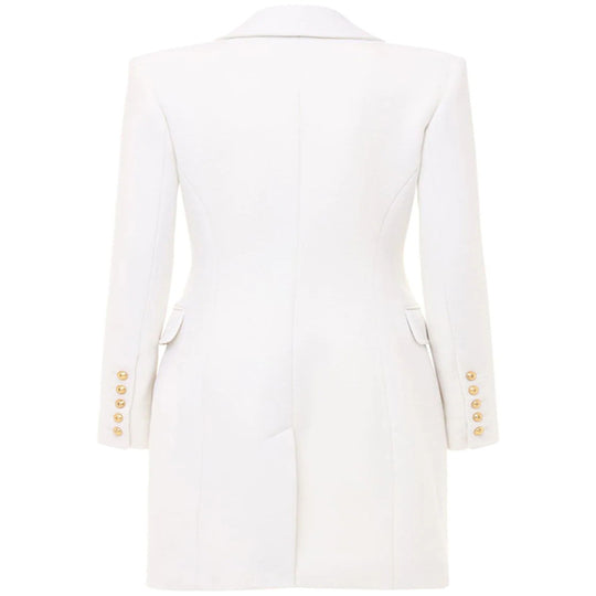 Damen Schmalgeschnittener Zweireihiger Wollmix-Longcoat mit markanter Schulter und goldenen Zierrundknöpfen Shop Nory