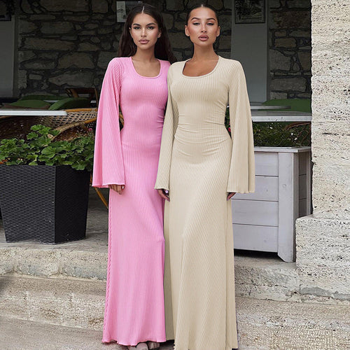 Damen Elegantes Maxikleid mit extra weitem Ärmel und trendiger Rippstruktur