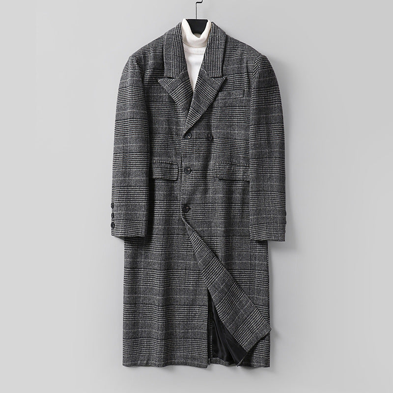 Herren Karierter Longcoat aus Wollmix mit klassischem Revers und geradem Schnitt Shop Nory