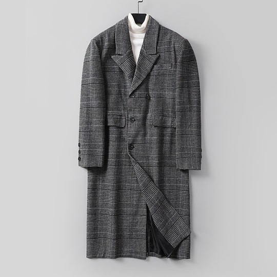 Herren Karierter Longcoat aus Wollmix mit klassischem Revers und geradem Schnitt Shop Nory