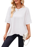 Damen lässiges Oversized T-Shirt mit seitlichen Schlitzen und umgeschlagenen Ärmeln