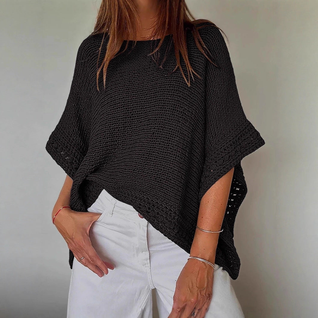 Damen Leichtes Oversize Strickponcho mit Häkelkante Shop Nory