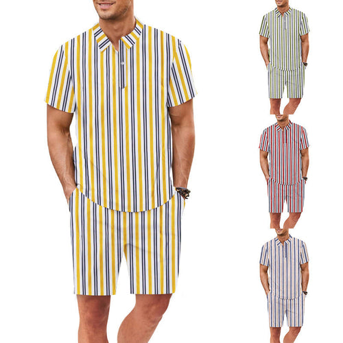 Herren Set aus kurzärmeliger Bluse und Shorts mit gestreiftem Design