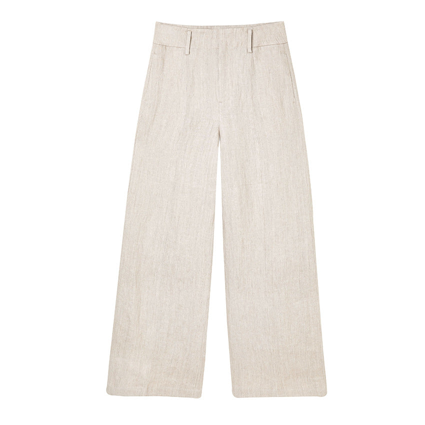 Damen Hochtaillierte Leinenhose mit weitem Bein, Bügelfalte und Gürtelschlaufen Shop Nory