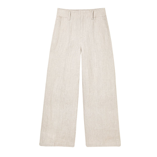 Damen Hochtaillierte Leinenhose mit weitem Bein, Bügelfalte und Gürtelschlaufen Shop Nory