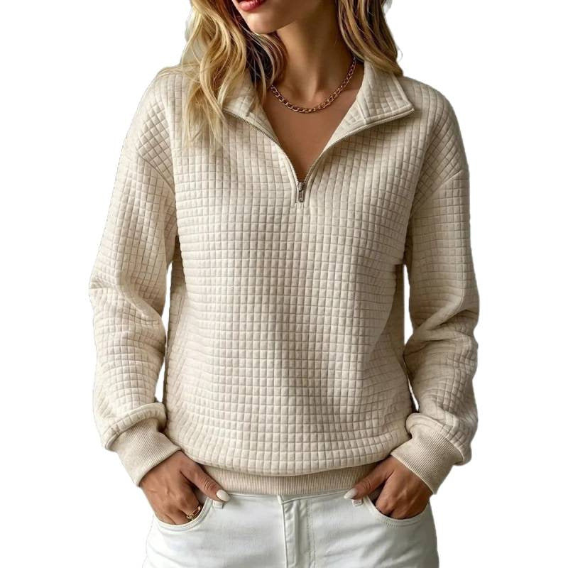 Damen Stepp-Sweatshirt mit halbem Reißverschluss und Kachelstruktur Shop Nory