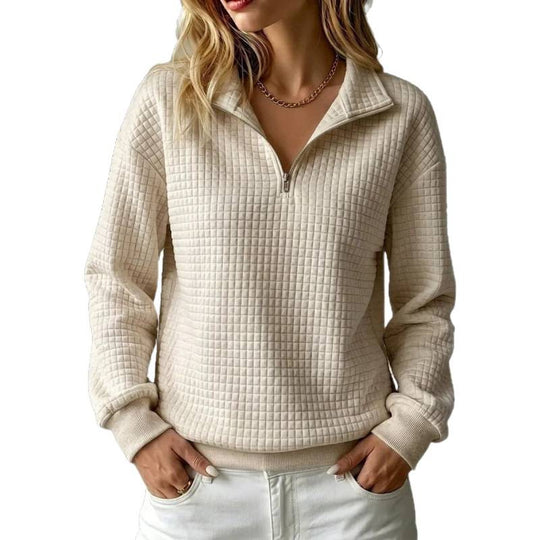 Damen Stepp-Sweatshirt mit halbem Reißverschluss und Kachelstruktur Shop Nory