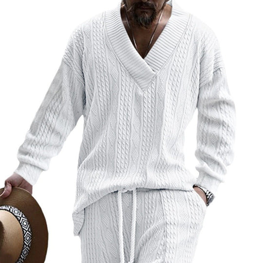 Herren Zopfstrick-Loungewear-Set mit tiefem V-Ausschnitt, Relaxed-Fit & Kordelhose Shop Nory