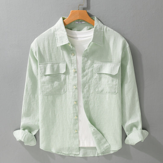 Herren Lockeres Leinen-Overshirt mit Brusttaschen und Knopfleiste Shop Nory
