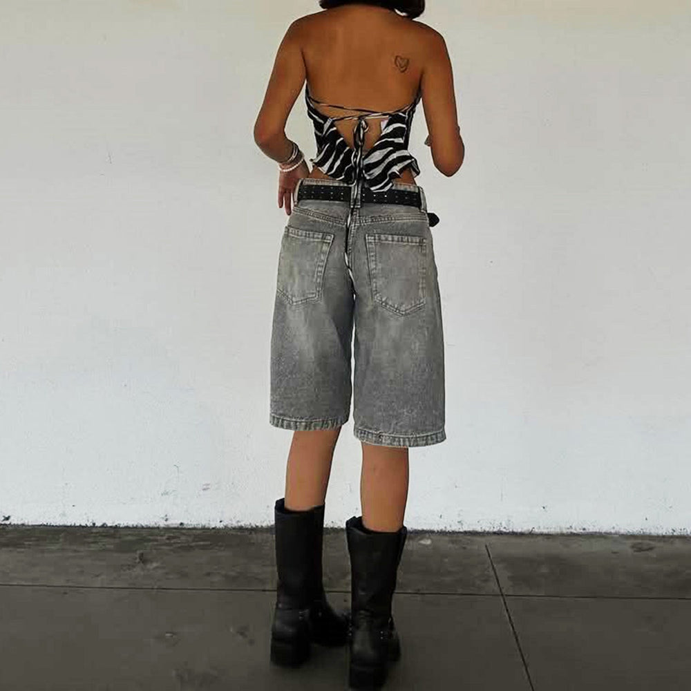 Damen Denim-Shorts mit lässigem Schnitt und mittlerer Leibhöhe