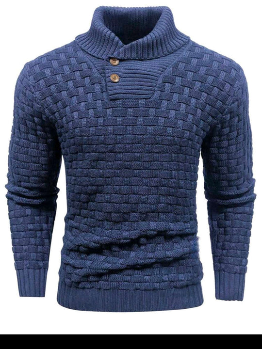 Herren nan strukturierter Strickpullover mit hochschließendem Stehkragen und Zierknopfleiste Shop Nory
