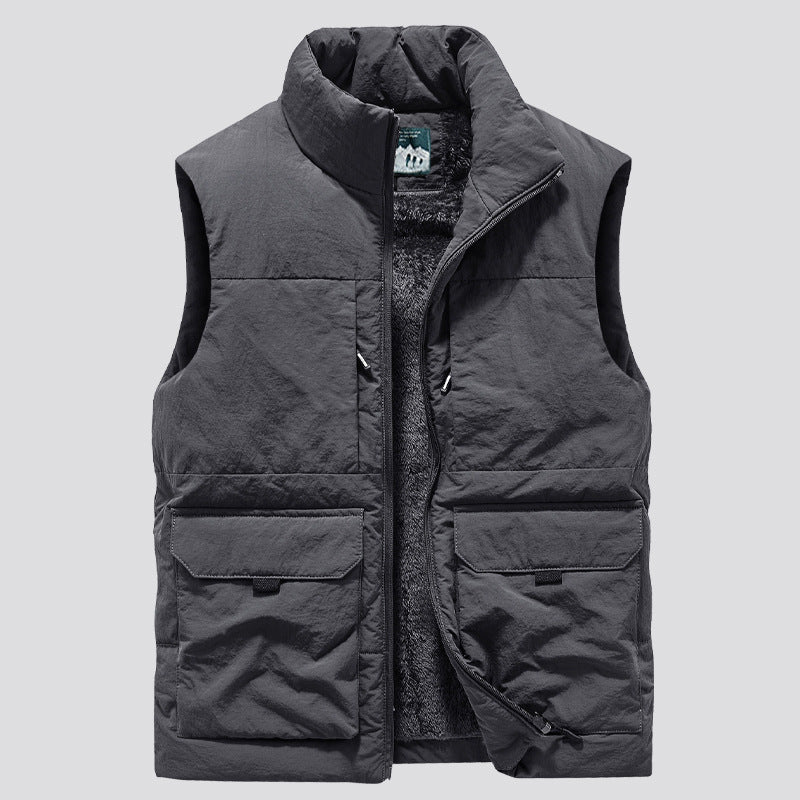 Herren Gefütterte ärmellose Utility‑Steppweste mit Teddyfutter und großen Klappentaschen Shop Nory