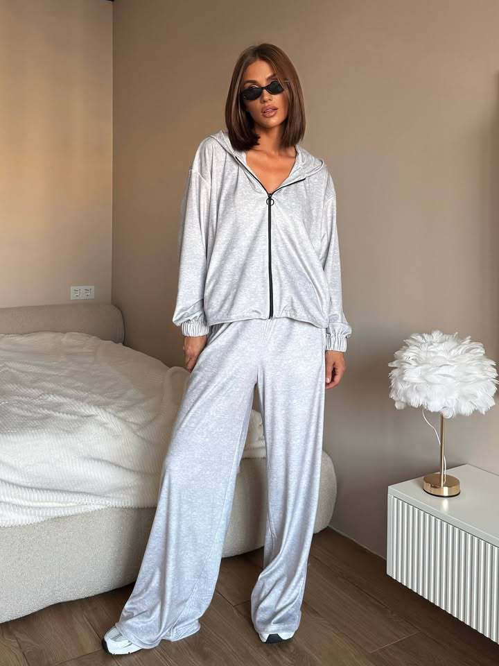Damen Loungewear-Set mit leichtem Zip-Hoodie, elastischen Bündchen und weiten Palazzo-Hose Shop Nory