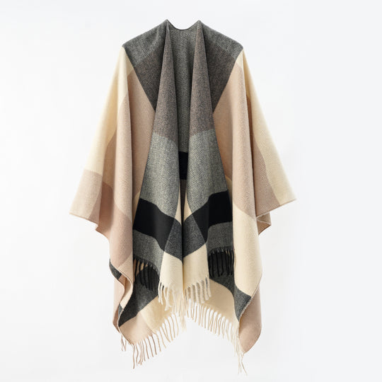 Damen Multifunktionaler Wollmix-Poncho im Cape‑Stil mit geometrischem Muster Shop Nory