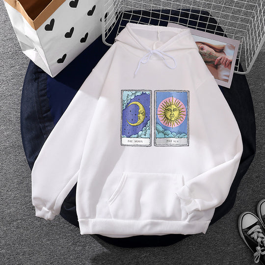 Damen nan leichter Oversize Kapuzenpullover mit Herz‑EKG‑Motiv, langen Kordeln und elastischem Bund Shop Nory