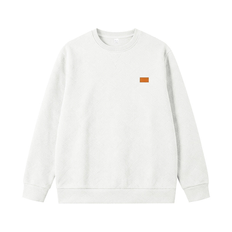Unisex Texturierter Baumwoll-Crewneck-Sweatshirt mit Rautenstruktur und Lederpatch Shop Nory