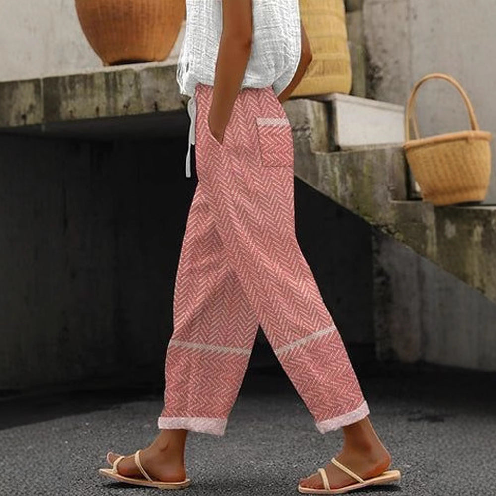 Damen Weite Leinenhose mit handgewShopnorytem Muster