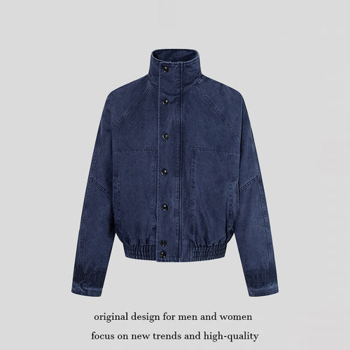 Damen kurze Oversize-Bomberjacke mit Stehkragen, Knopfleiste und elastischem Saum Shop Nory