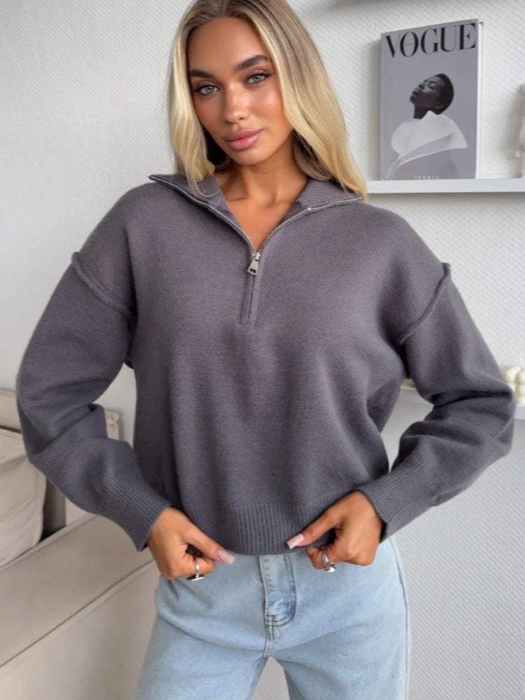 Damen Modischer Pullover mit praktischem Halbreißverschluss Shop Nory