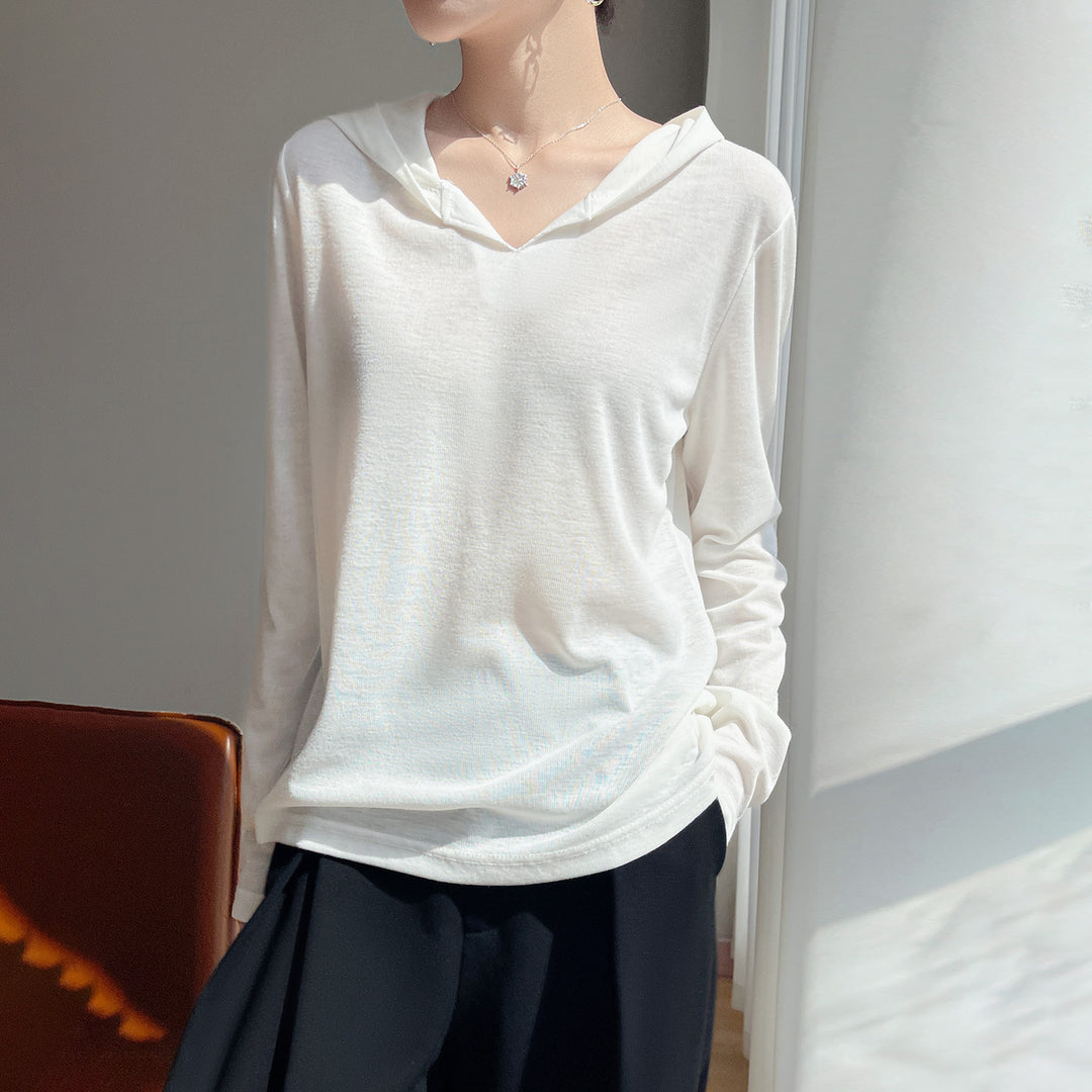Damen Leichter Kapuzenpullover mit V‑Ausschnitt und feinem Jersey Shop Nory