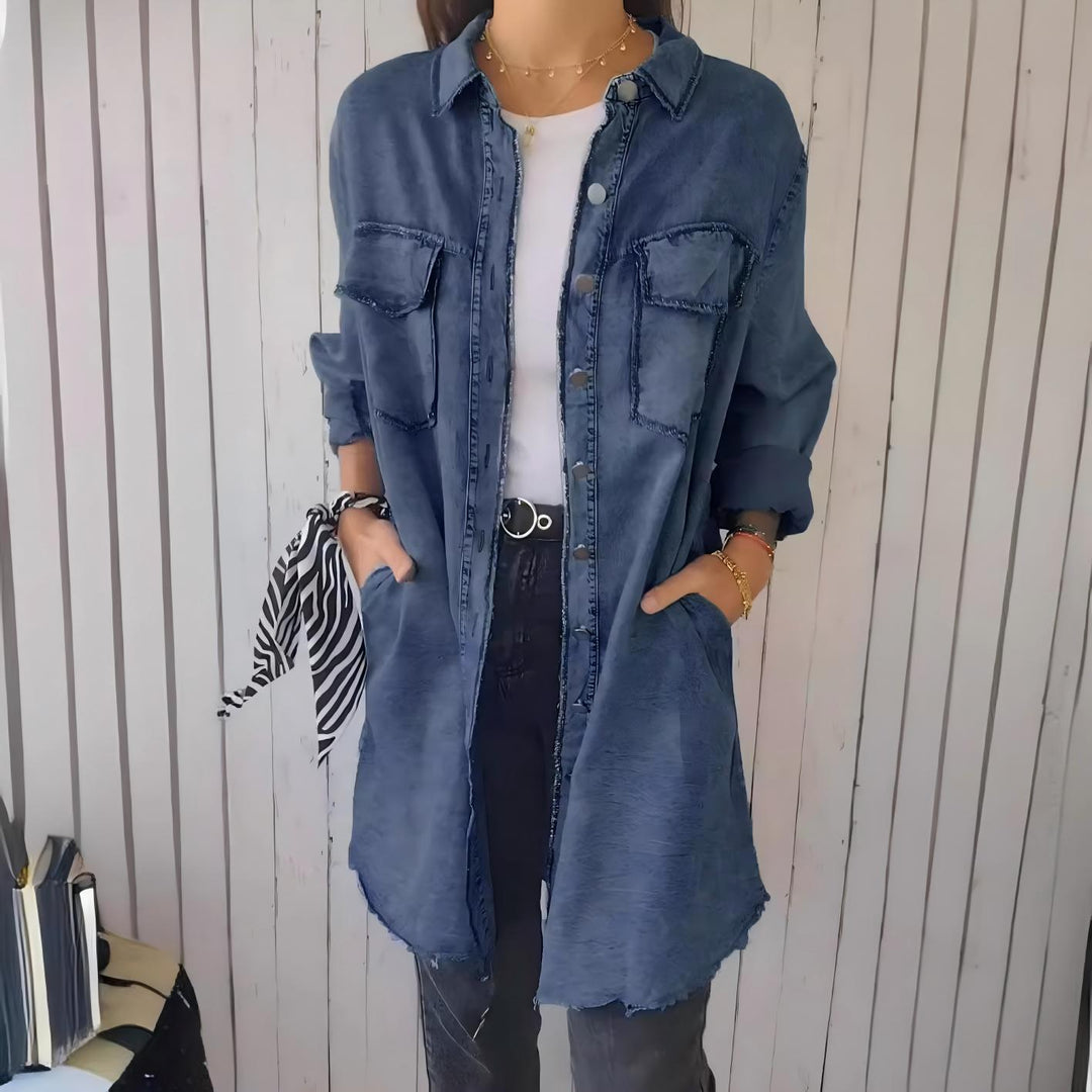 Damen Lässige Denim-Hemdjacke