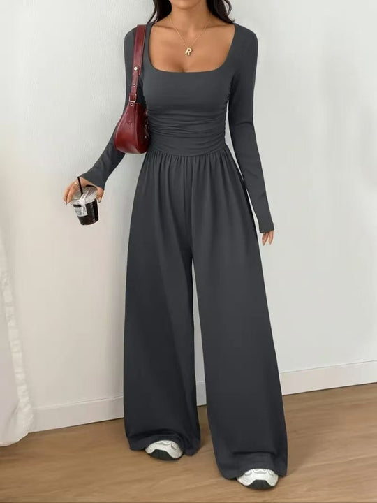 Damen Jumpsuit mit weitem Bein, eckigem Ausschnitt und geraffter Taillenpartie Shop Nory
