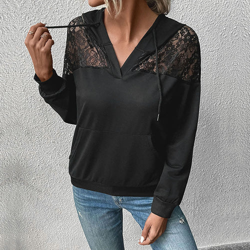 Damen Kapuzenpullover mit Spitzen‑Einsatz und V‑Ausschnitt Shop Nory