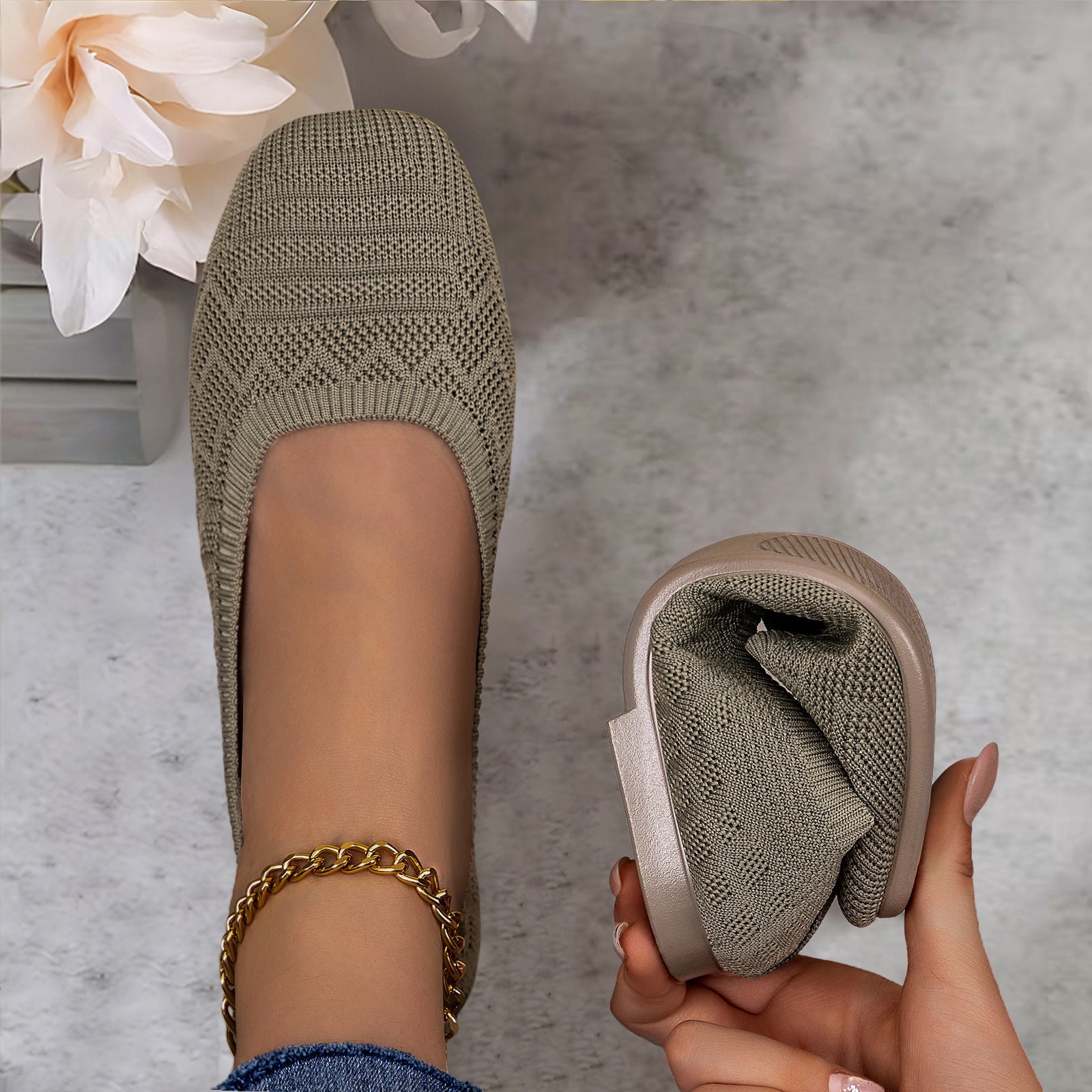 Damen Komfortable und atmungsaktive Strickballerinas