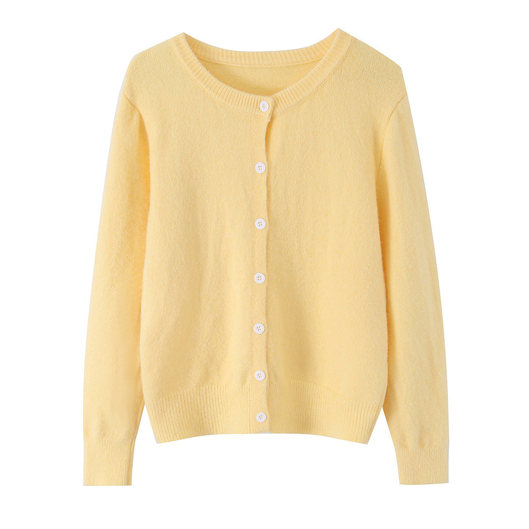 Damen Feinstrick-Cardigan mit Rundhalsausschnitt, durchgehender Knopfleiste und geripptem Saum Shop Nory