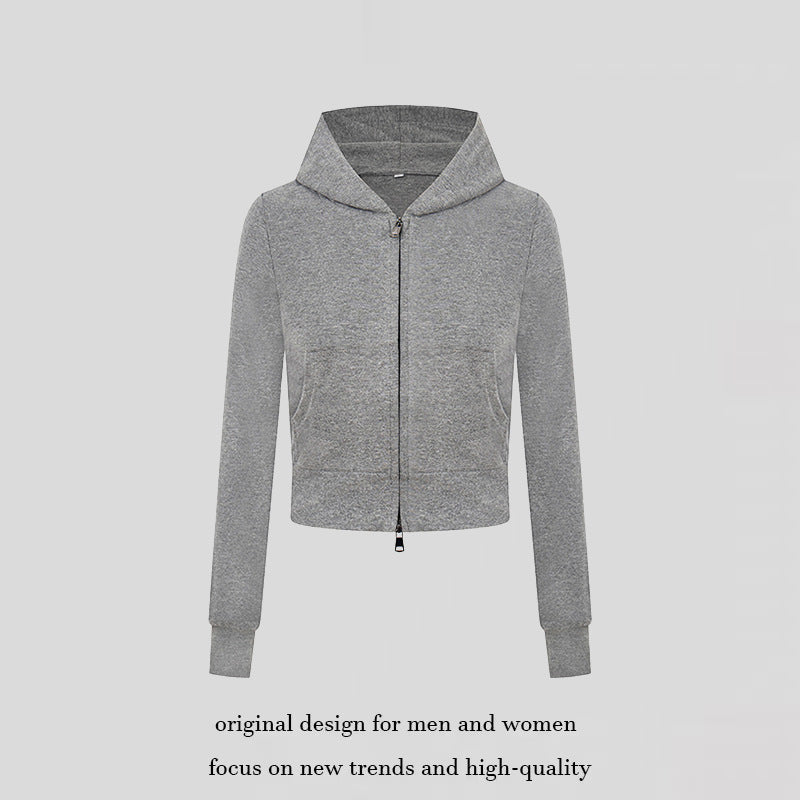Damen Kurz geschnittene Kapuzenjacke aus Baumwollmix mit zweiseitigem Reißverschluss und Rippbündchen Shop Nory