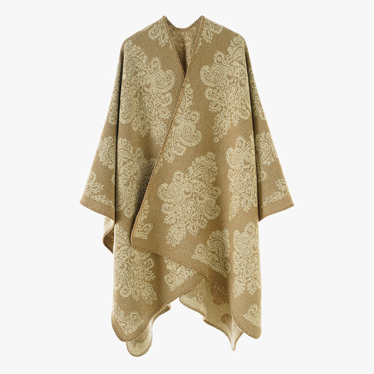 Damen Oversize-Wickelcape mit doppelseitigem Jacquard und asymmetrischem Zipfelsaum Shop Nory