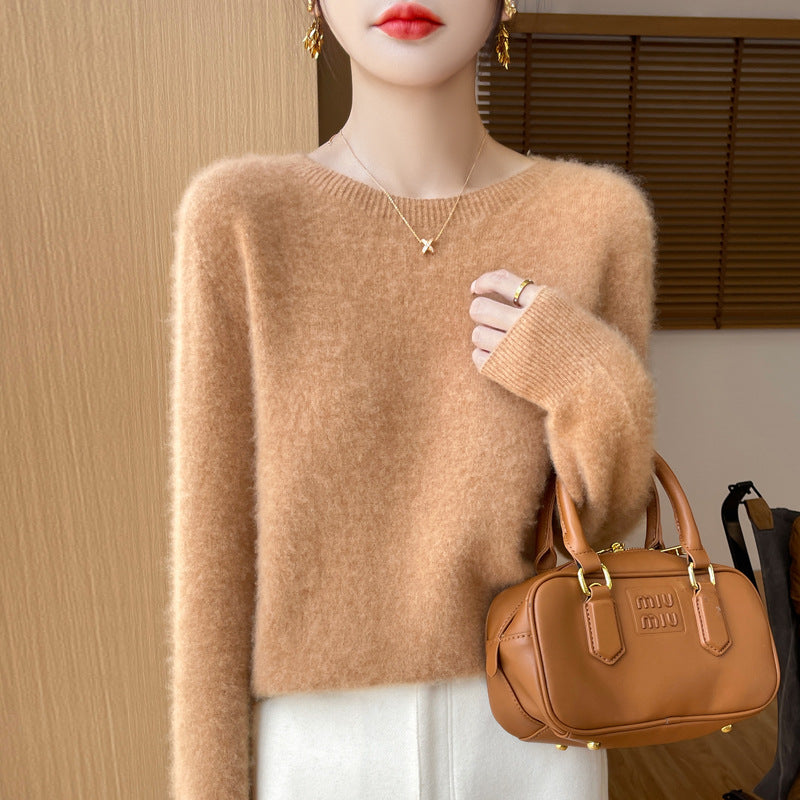 Damen Lockerer Feinstrick-Pullover mit Rundhalsausschnitt und flauschiger Angora-Optik Shop Nory