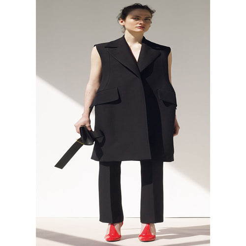 Damen Ärmellose A-Linien Longweste im Oversized Tailoring mit Schalkragen Shop Nory