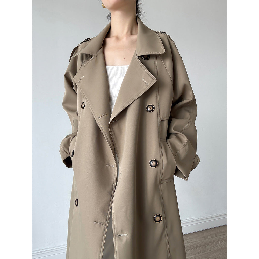 Damen Oversize Mantel im Trench-Stil mit Raglanärmeln und doppelreihiger Knopfleiste Shop Nory