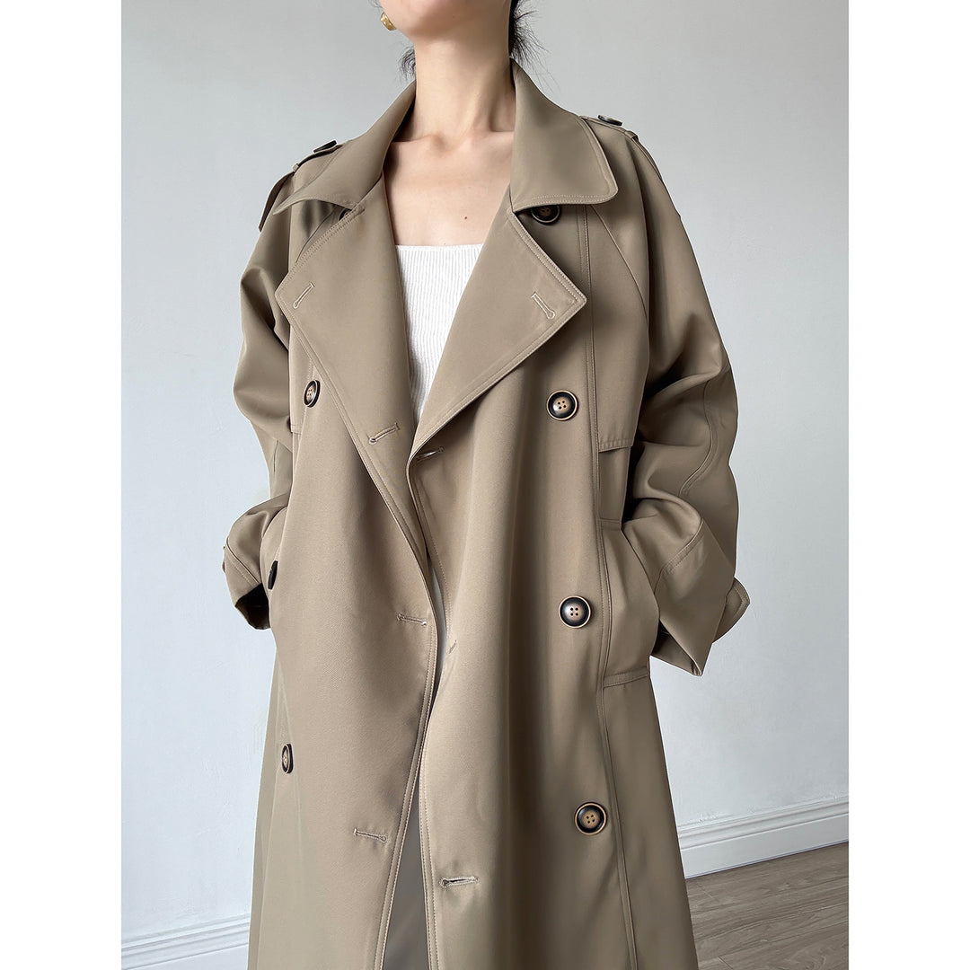 Damen Oversize Mantel im Trench-Stil mit Raglanärmeln und doppelreihiger Knopfleiste Shop Nory