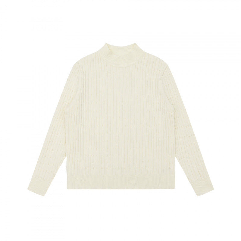 Unisex Oversize Zopfmuster-Pullover mit kurzem Stehkragen und geripptem Saum Shop Nory